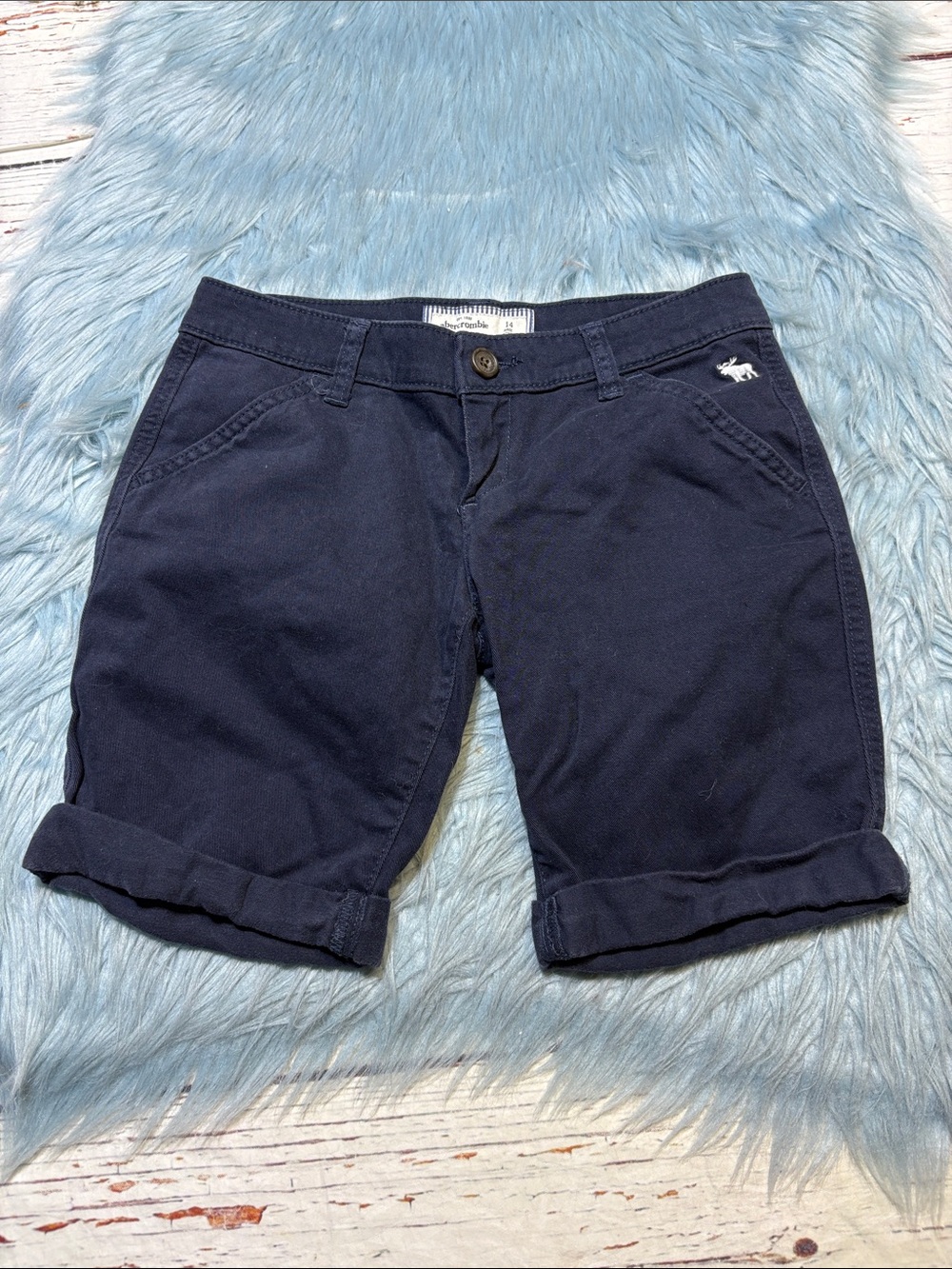 Abercrombie & Fitch Navy Rolled-Hem Chino Bermuda Shorts sz 14